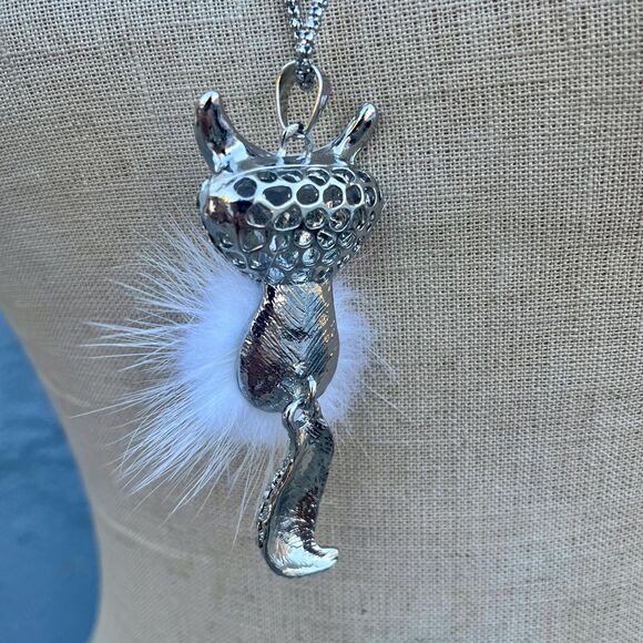 Vintage Fox Necklace Articulated pendant 90s y2k Quirky Statement Jewelry - Picture 8 of 10